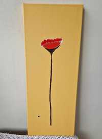 Obraz olejny 20 x 50 cm czerwony kwiatek