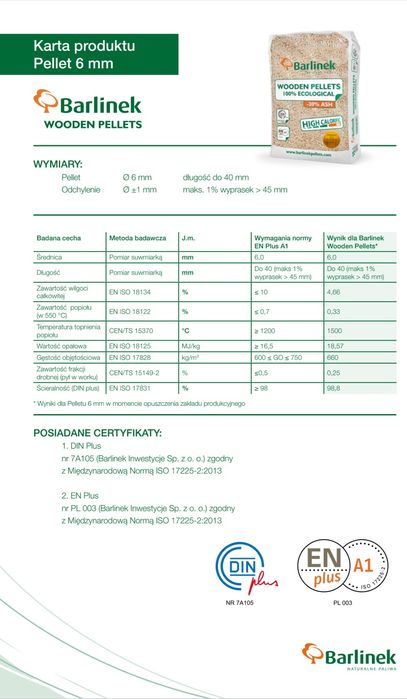 Pellet BARLINEK  Czarnków Oryginał pelet drzewny