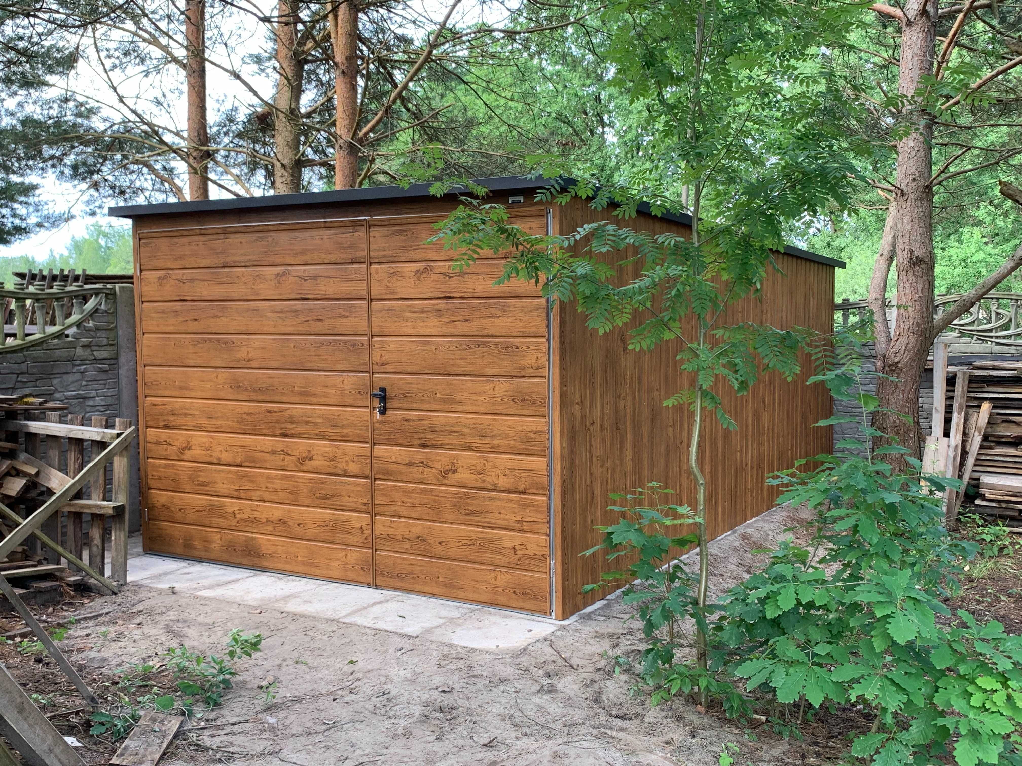 Garaż blaszany drewnopodobny 6x5 z profila zamkniętego ocynkowanego