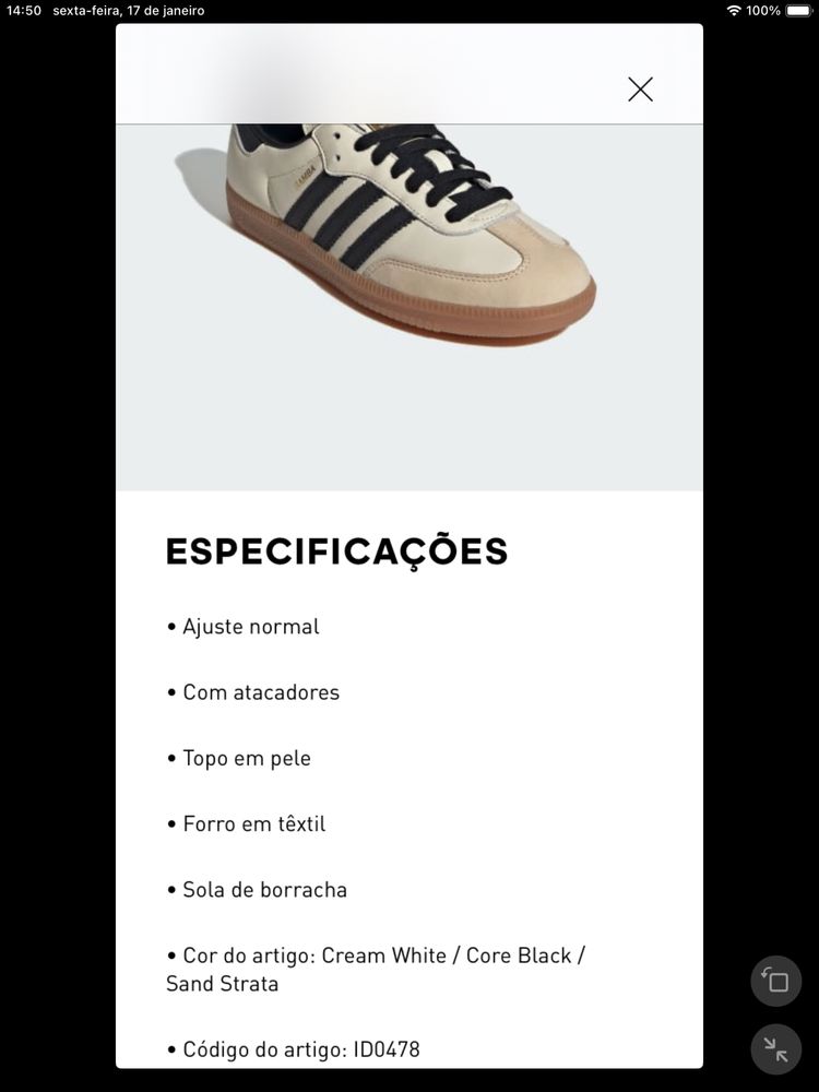 Adidas samba em pee cor areia