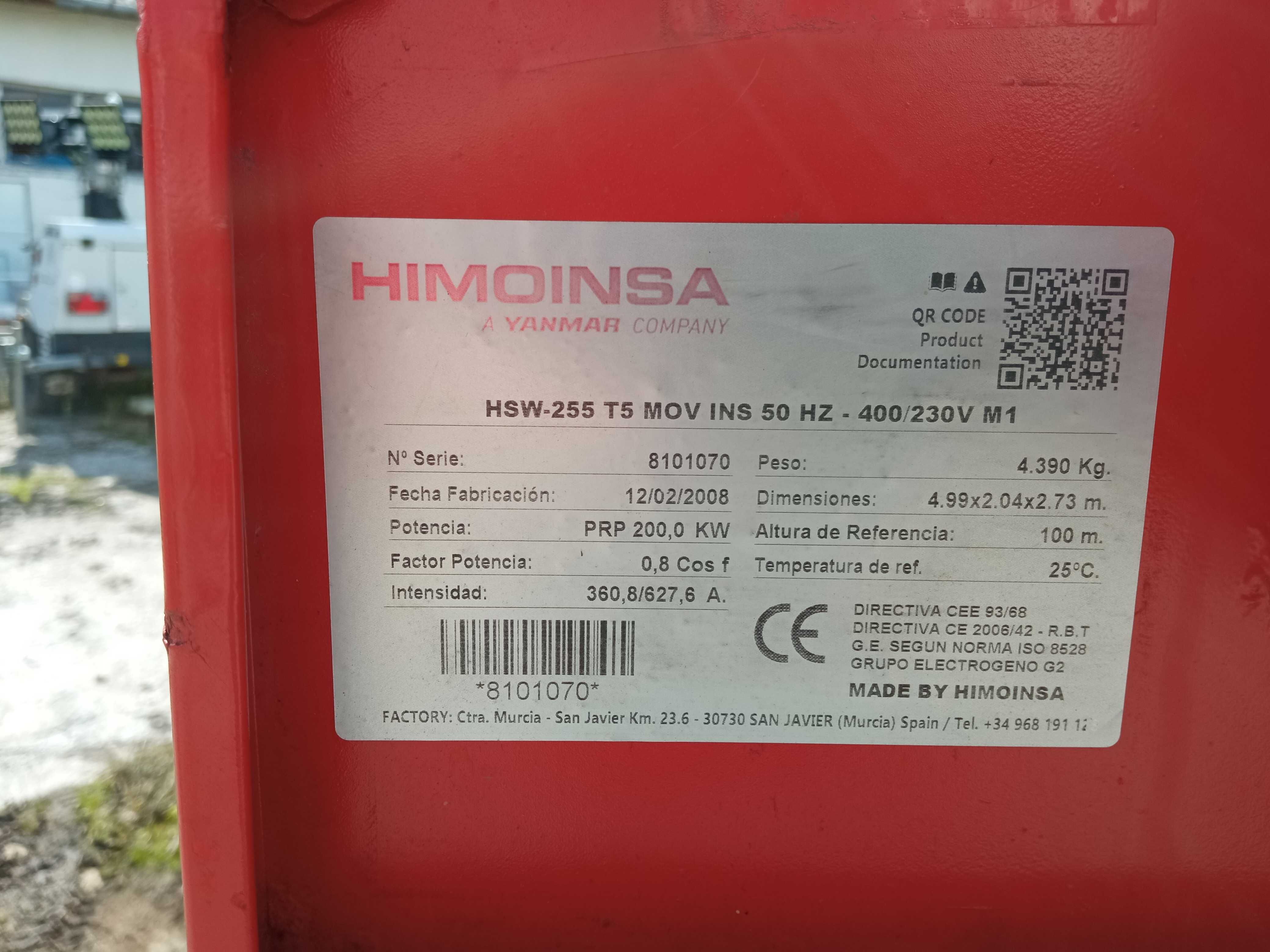 Agregat HIMOINSA HSW-255 250 kVA 200 kW 2008r.Używany