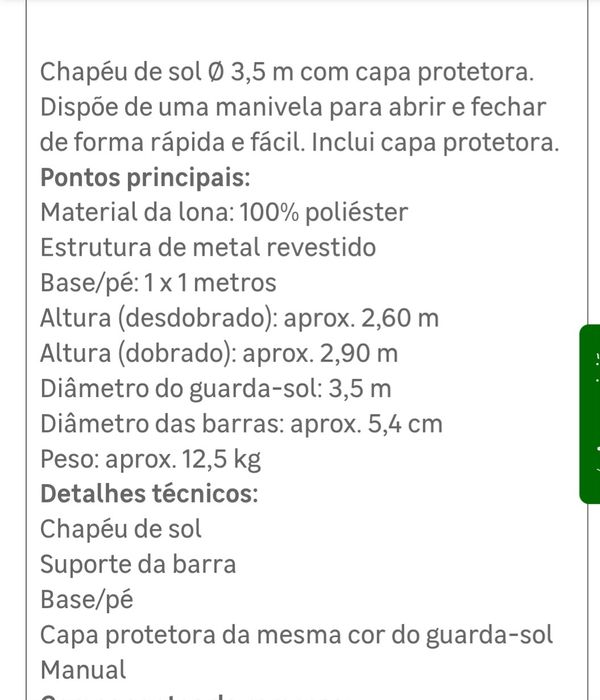 Chapéu de Sol 350 cm