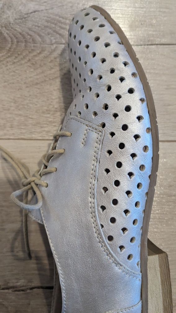 Buty Oxford sznurowane skóra naturalna skórzane srebrne ryłko 37,5