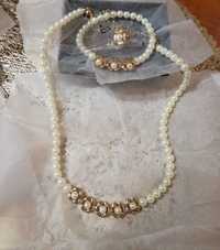 Komplet biżuterii: naszyjnik, bransoletka i kolczyki, sztuczne perły