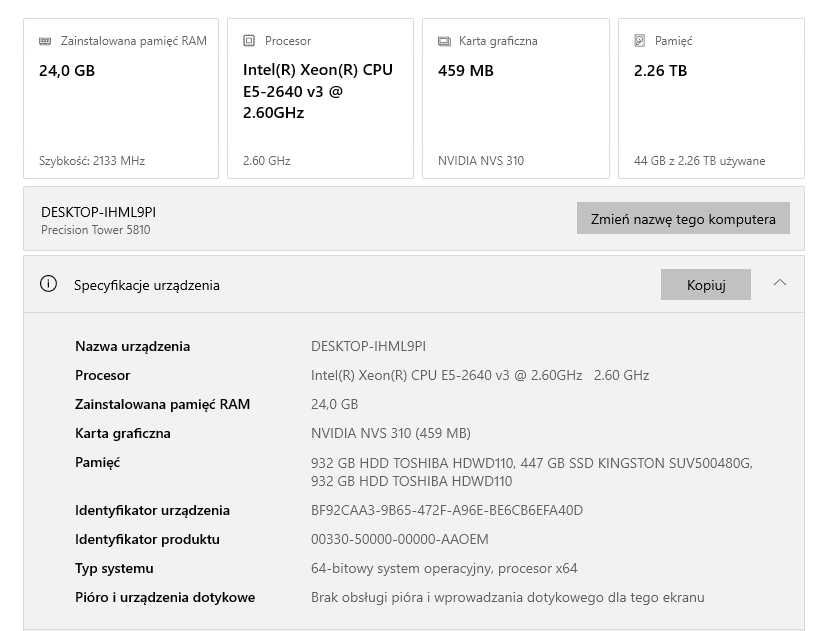 Dell t5810 24GB 2tb kieszeń na dyski 2,5" 685W