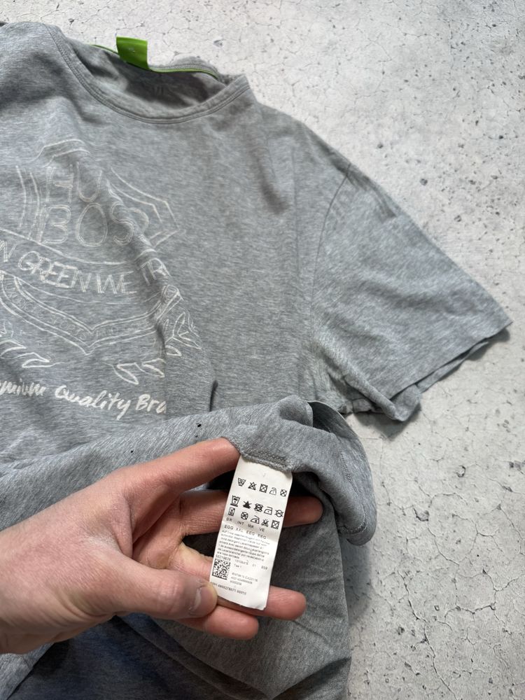 Мужская Футболка Hugo Boss С Большим Лого Серая Оригинал XL-XXL