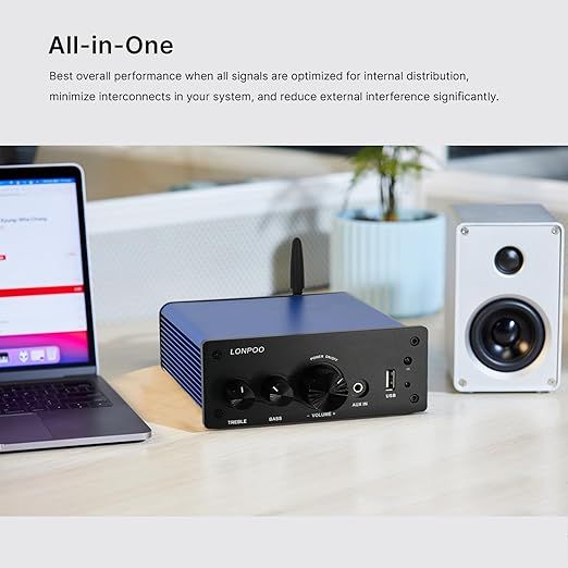 Wzmacniacz stereo LONPOO Bluetooth 100W z pilotem i wejściem AUX