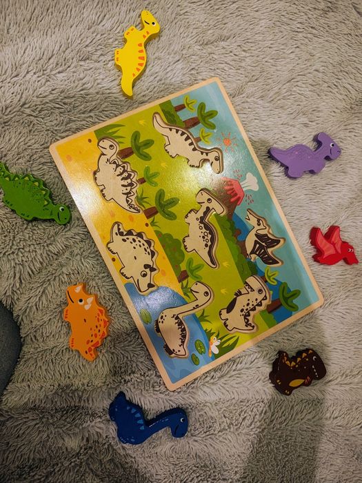 Drewniany sorter zabawka dinozaury