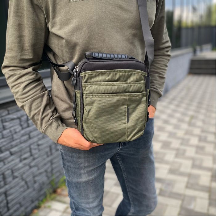 Сумка через плече чоловіча чорна зелена месенджер Aoitan green 2.0