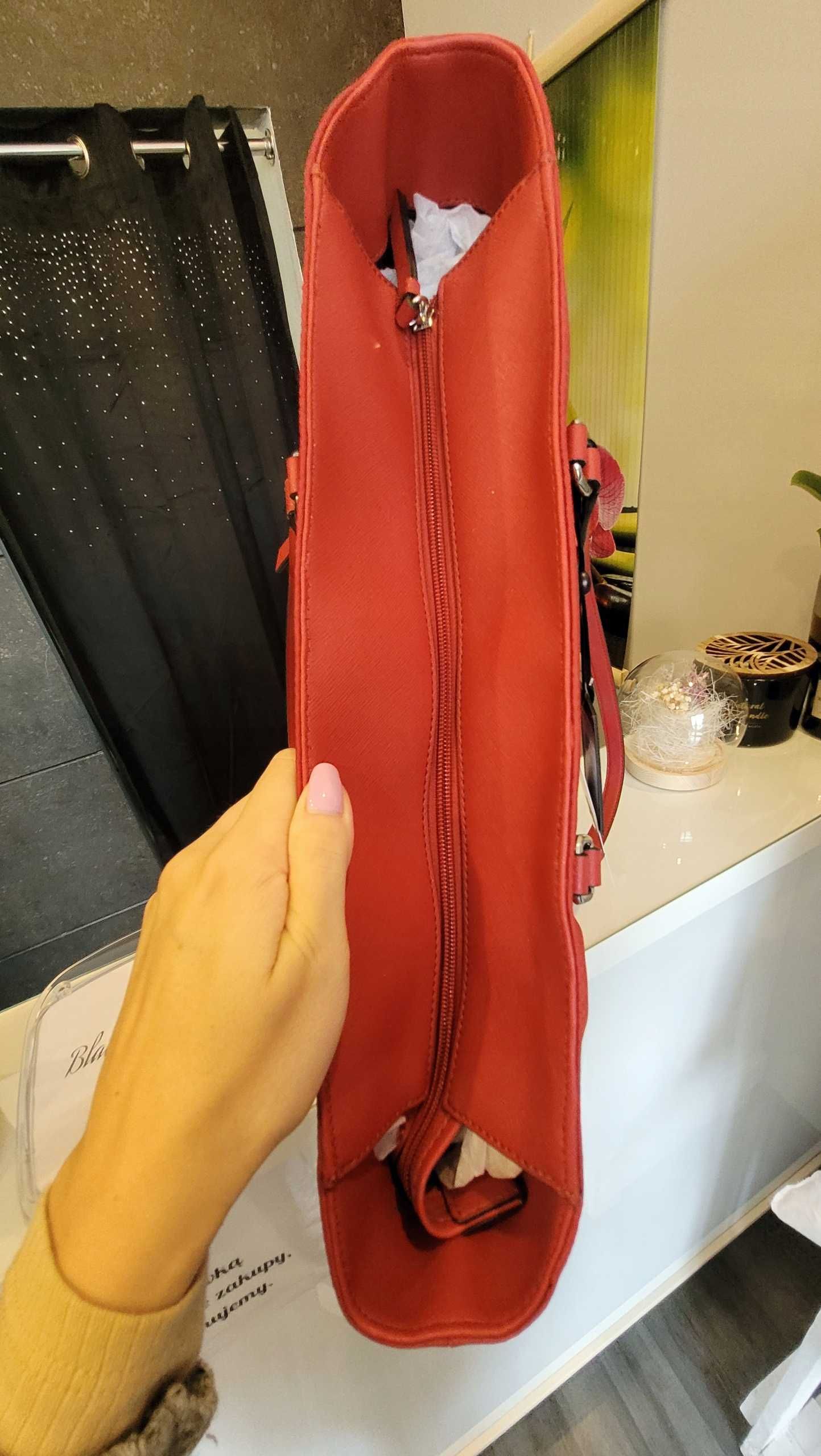 DKNY duża A4 czerwona torba torebka shopper shopperka