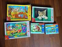 Zestaw Puzzle 180 - 600 kawałków, kot, żółw, Kubuś Puchatek, wiewiórka