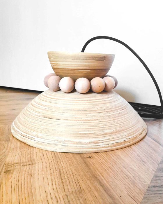 Lampa Wisząca Boho, Bambusowa, Drewniana Handmade