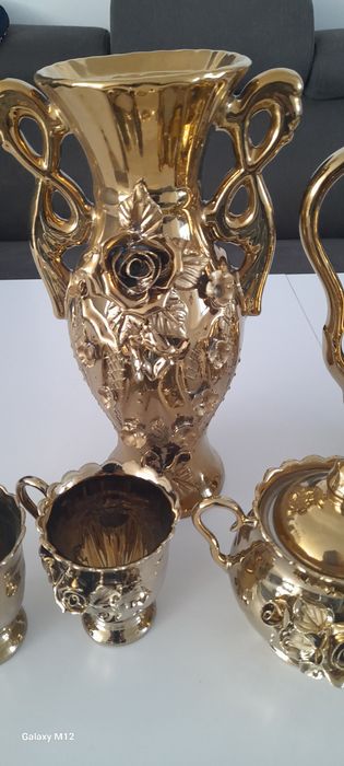 Zestaw kawowy porcelana+szkliwo złote