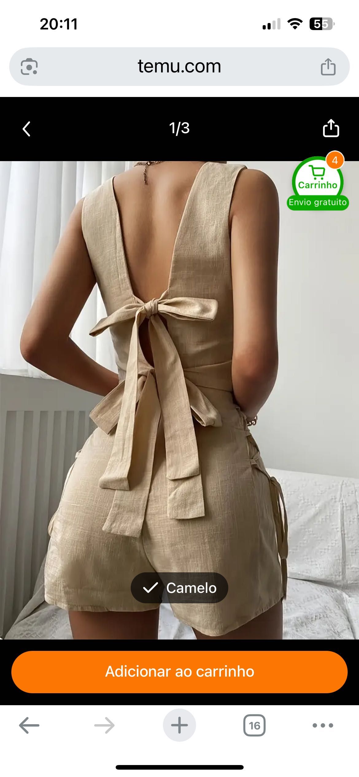 Conjunto novo de top e calções