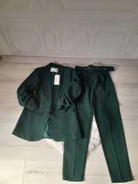 Ciemno zielony garnitur damski komplet marynarka + spodnie M