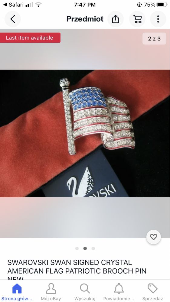 Swarovski USA Flaga nowa przypinka, zawieszka.