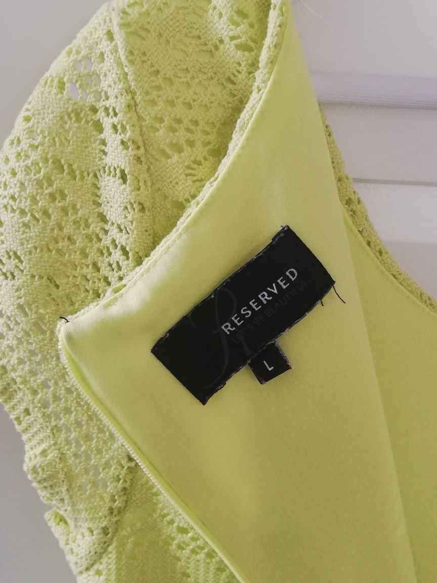 Sukienka Reserved retro boho lemonkowa-cytrynowa bawełna koronka r. L