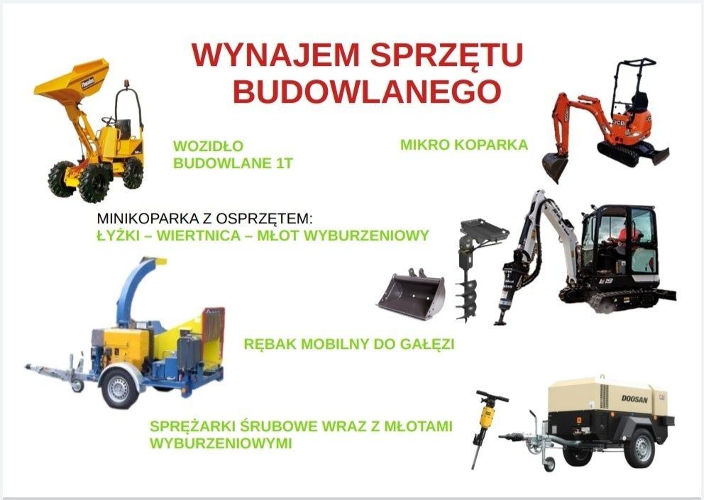 Usługi*wynajem*minikoparki*miniladowarka**młot*wiertnica*rebak*wozidło