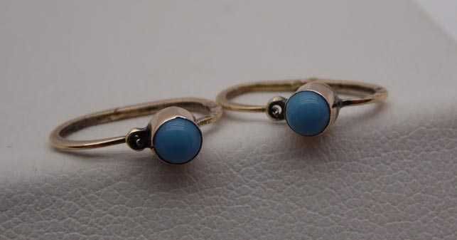 Delikatne antyczne złote kolczyki Lwów turkusy.