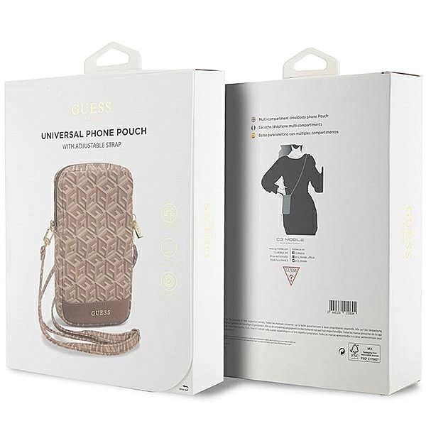Torebka Guess Zip GCube Bottom Stripe na telefon - brązowa