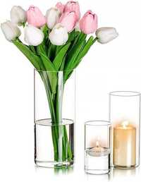 Świecznik szklany wazon na kwiaty – zestaw 3