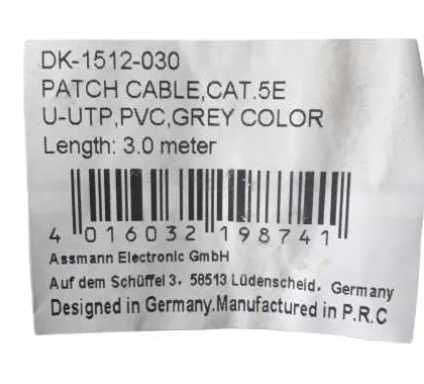 KABEL SIECIOWY U-UTP RJ45 Cat 5E DIGITUS DK- 1512 -030 3m szary