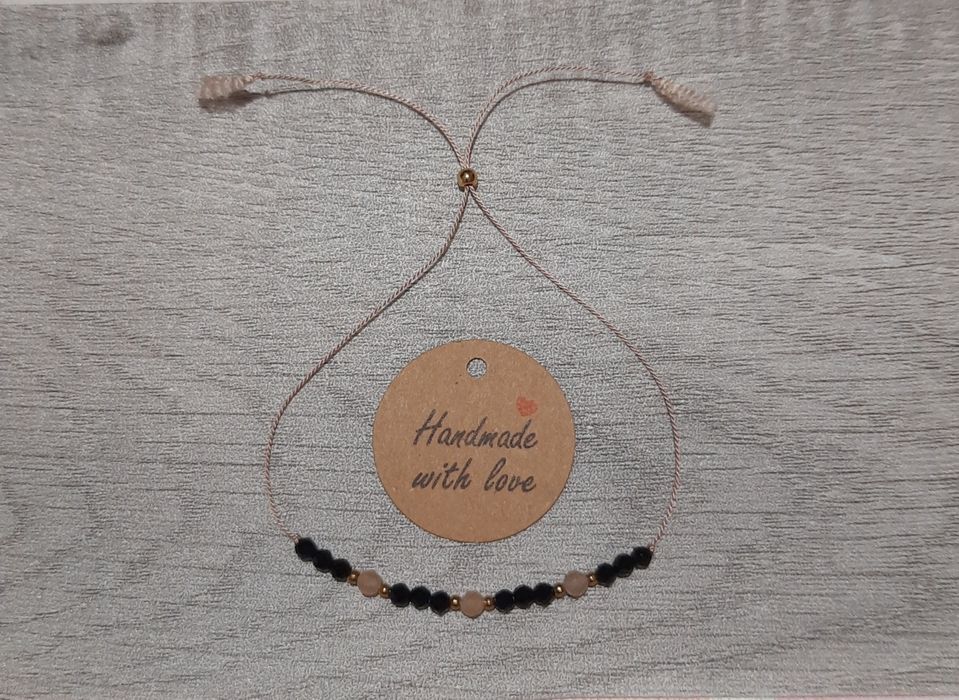 Bransoletka handmade jedwabna nitka kamień słoneczny czarny turmalin