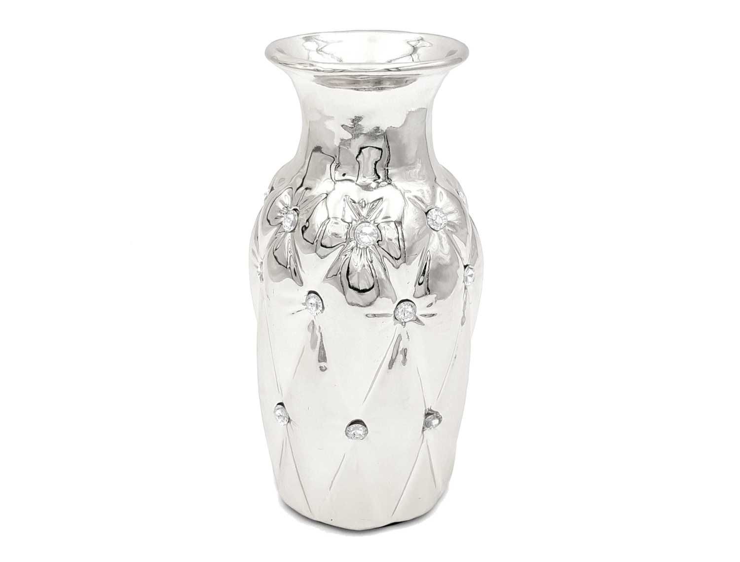 Wazon ceramiczny z kryształkami srebrny nowoczesny glamour ozdobny