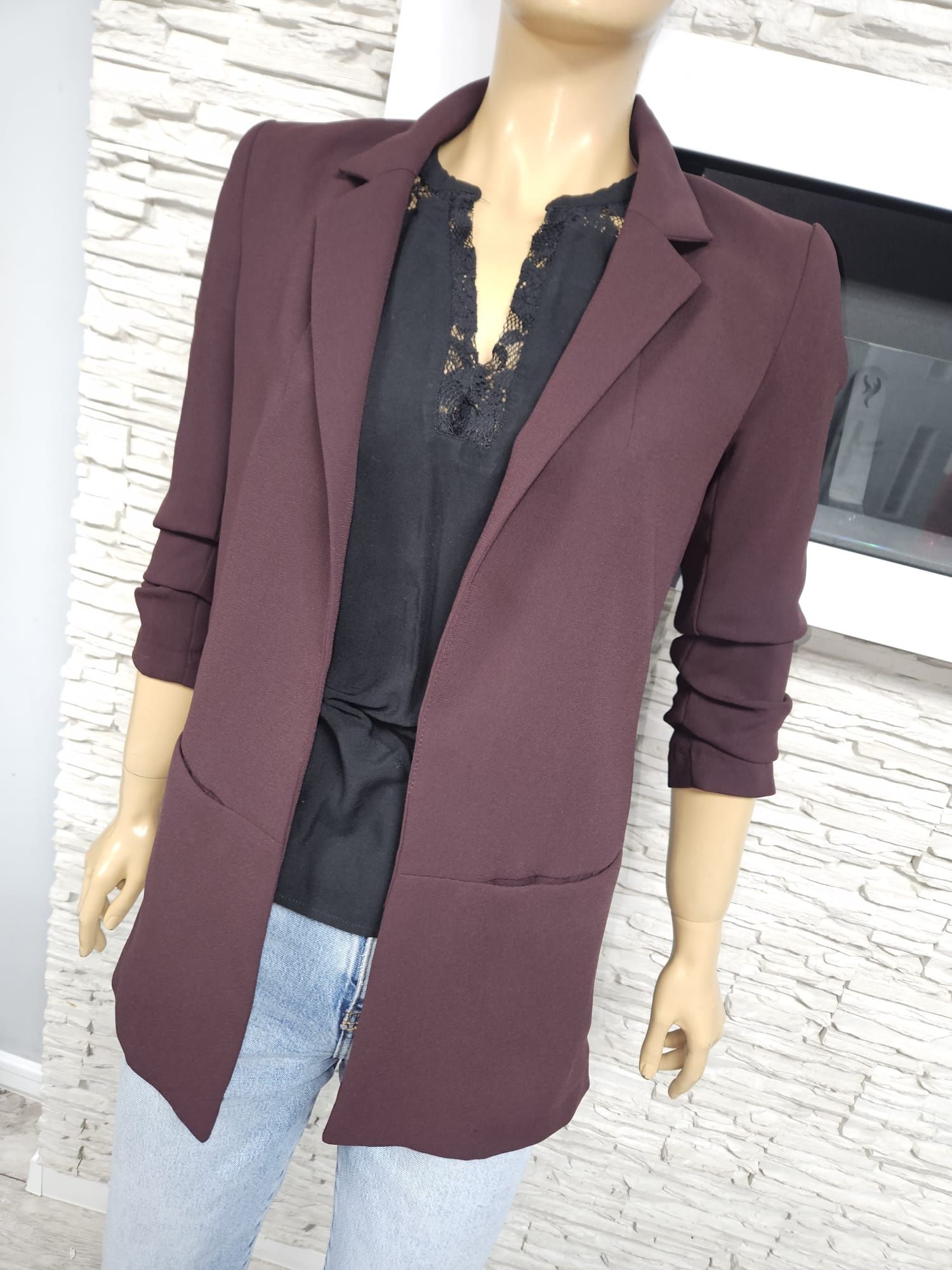 Żakiet marynarka bordowa burgundowa z kieszeniami H&M rozmiar S