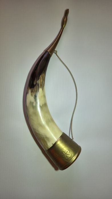 Róg myśliwski - Niemcy lata 60. Róg obfitości do picia, Mosiądz, 33 cm