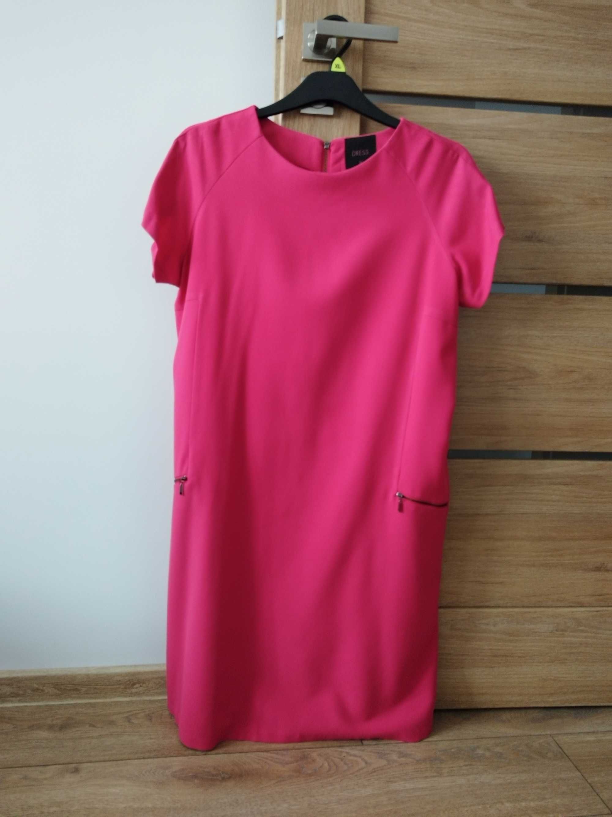 Sukienka Dresowa Fuksja Neonowa Różowa Zip Suwak L Letnia