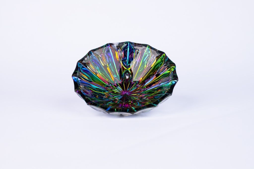 Carnival Glass misa na trzech nóżkach szkło iryzujące vintage