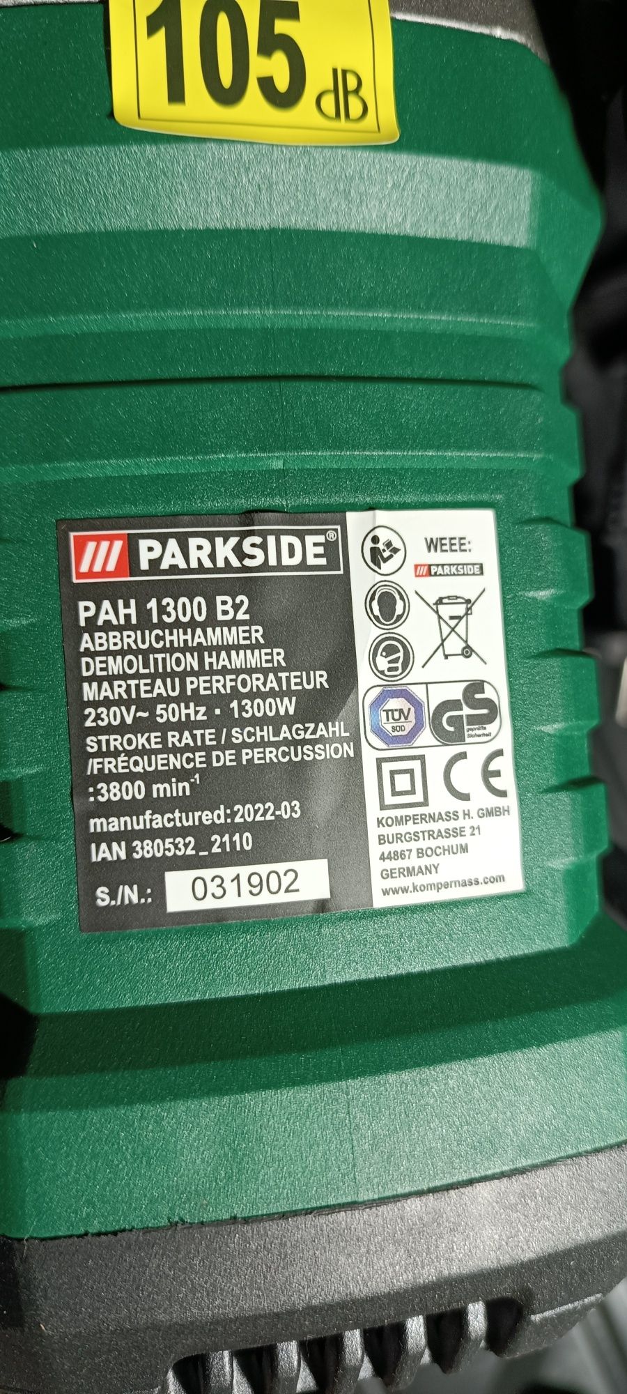 Електричний відбійний молоток 15дж GERMAN Parkside PAH 1300, відбійник