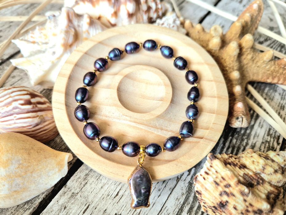 Bransoletka perła czarna z zawieszką