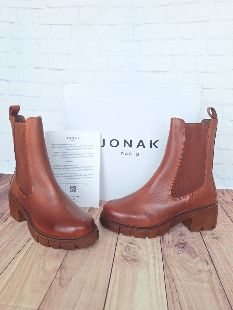 Botki damskie Jonak skóra naturalna na platforma ze skóry 38 24,5cm.