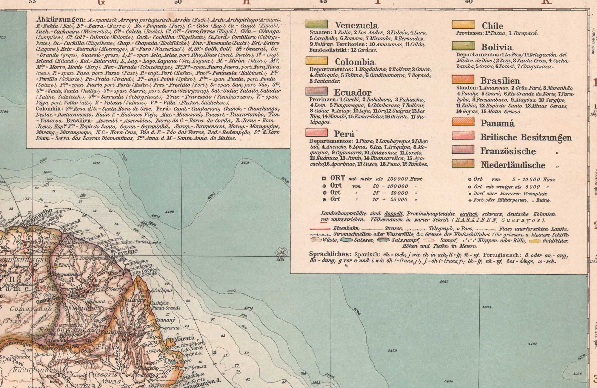 Ameryka PD. Amazonia Duża efektowna mapa 1898 r. autentyk