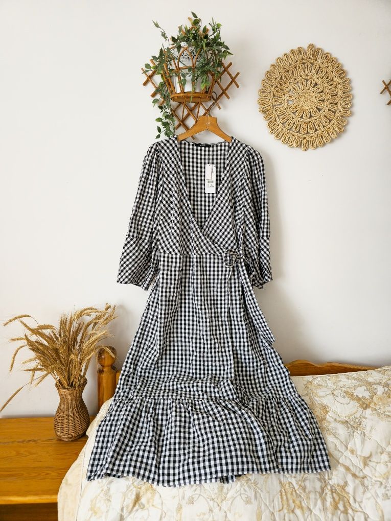 Nowa sukienka w kratkę George midi maxi wiązana 42 XL