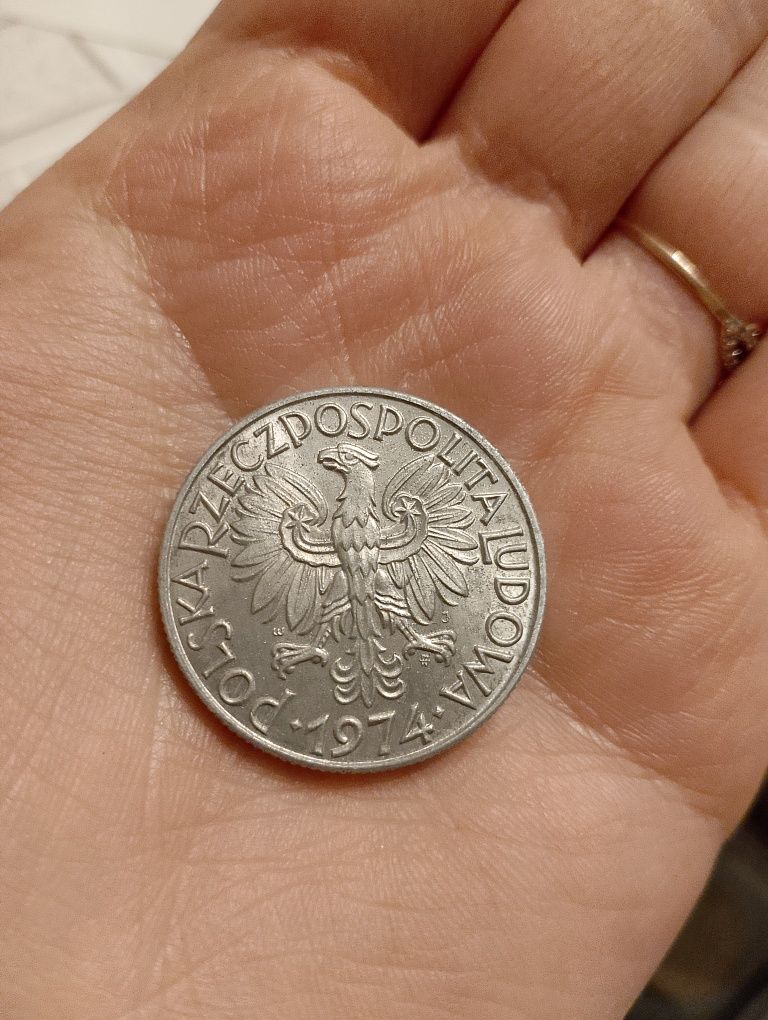 Moneta rybak 5 złotych 1974