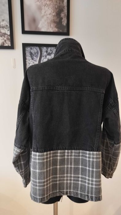 Kurtka damska 40 katana miękki jeans Boohoo połącznie z kratką L