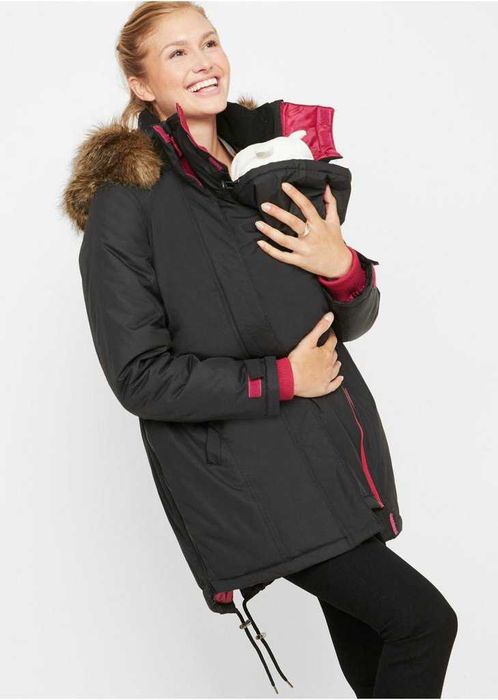 Kurtka ciążowa z wstawką dla dzidziusia - Zimowa z kapturem