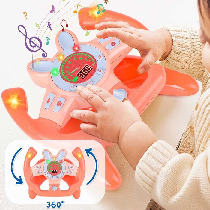 Kierownica Zabawka Interaktywna Dzieci Różowa Dźwięki Symulator A61