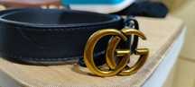 Pasek damski logo czarny gold GG.
