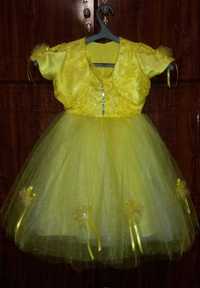 Желтое детское нарядное платье с накидкой-болеро на 4-5 лет