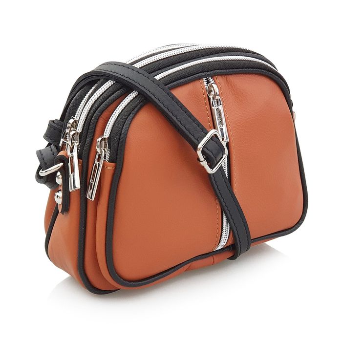 VERA PELLE torebka skórzana listonoszka 3 komorowa V463 granatowa