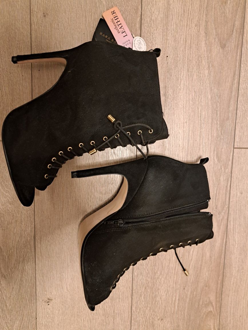 Zara - buty skórzane na obcasie kobiece