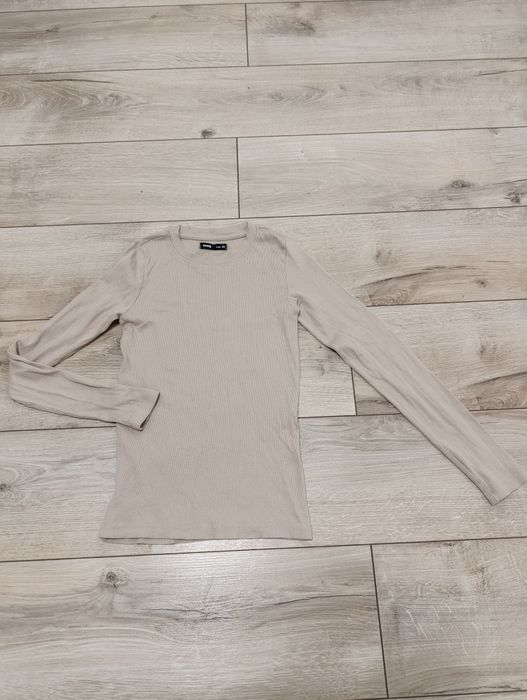 Bluzka damska długi rękaw longsleeve Sinsay XS prążkowana beżowa