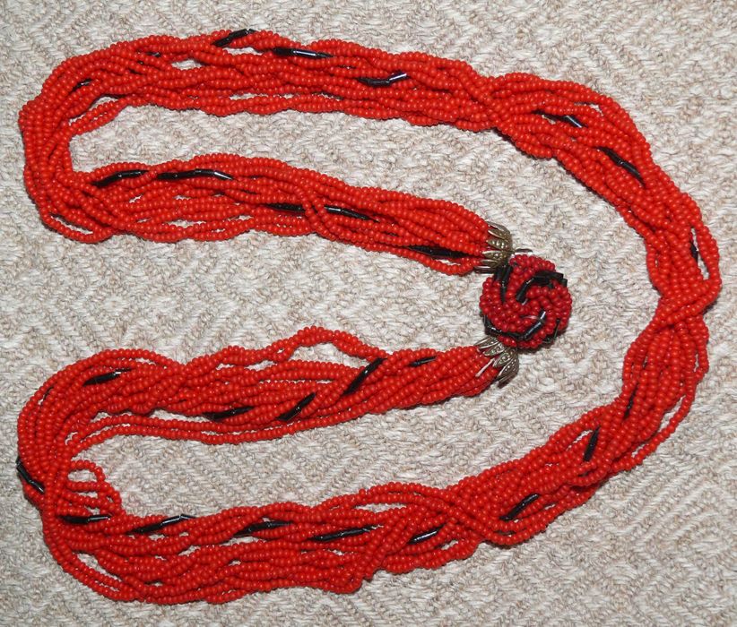 Старинные Бусы Ожерелье Алый Бисер " под Коралл " Чехословакия