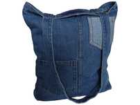 Jeansowa Torba Shopper Na Ramię, Torebka Damska Jeans, Worek - A4