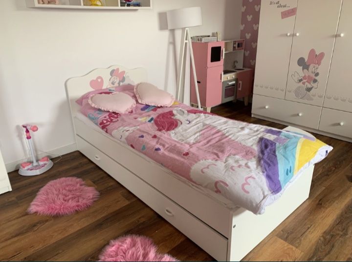 Łóżko spanie 90x190 białe Meblik Minnie Mouse stan idealny barierka