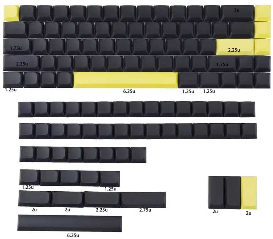 Кейкапи для клавіатури, Набір 116 низькопрофільних  PBT (Чорно-жовті)